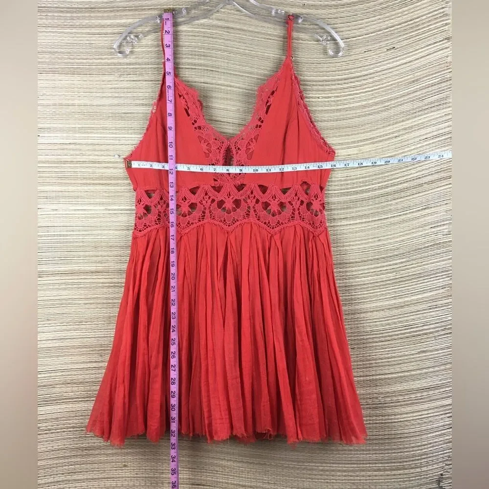 FREE PEOPLE Red-Orange Ilektra Mini Dress Cotton